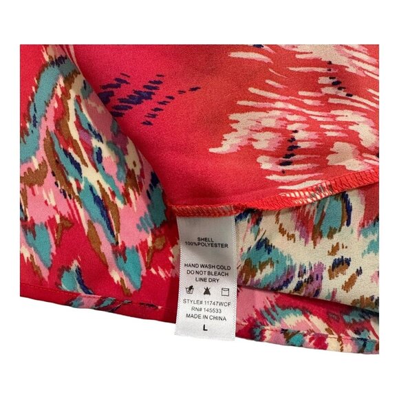 W5 Women Bright Red Floral Print Top Blouse SZ L  Flared Short Sleeve Pullover - Picture 4 of 11